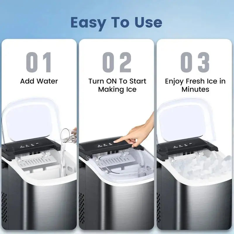 Portable Bullet Ice Maker – 9 Ice Cubes in 6 Mins, 26.5lbs/24H, Self-Cleaning Machine for Home, Party, RV ERIC SONG