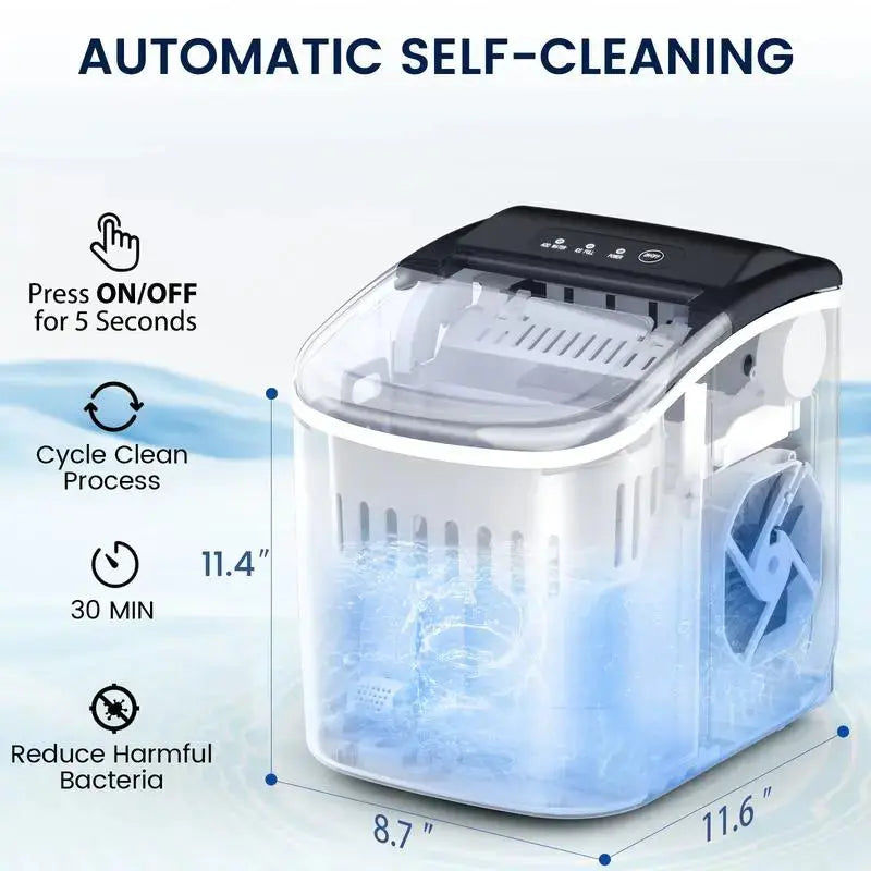 Portable Bullet Ice Maker – 9 Ice Cubes in 6 Mins, 26.5lbs/24H, Self-Cleaning Machine for Home, Party, RV ERIC SONG