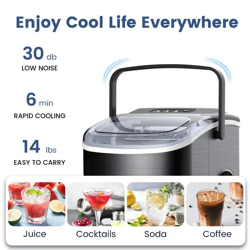 Portable Bullet Ice Maker – 9 Ice Cubes in 6 Mins, 26.5lbs/24H, Self-Cleaning Machine for Home, Party, RV ERIC SONG