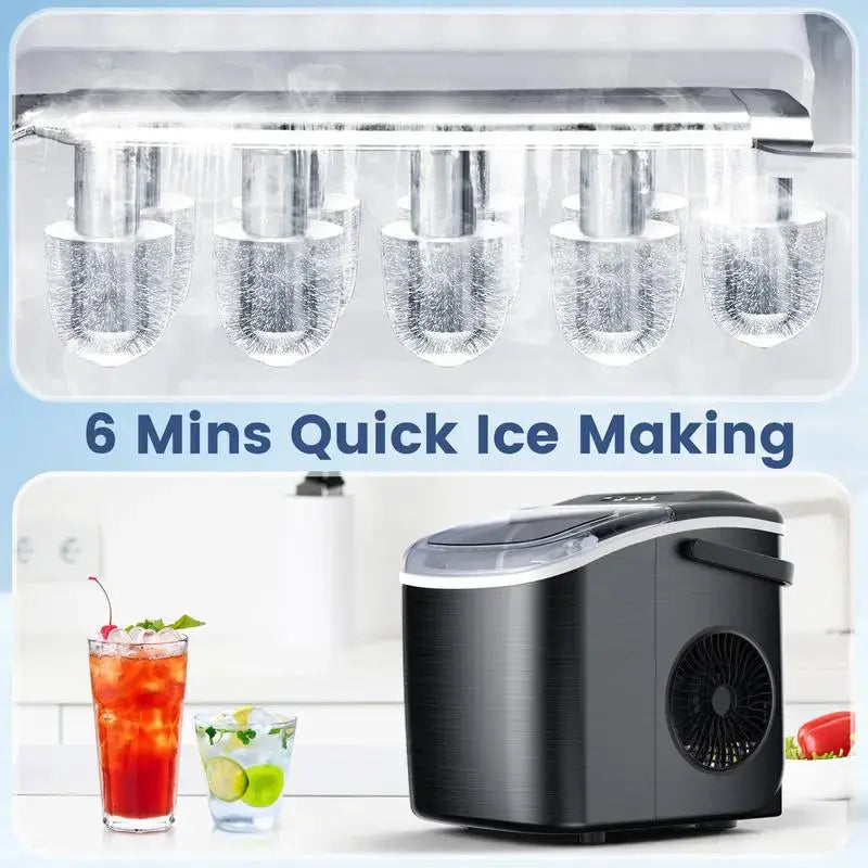 Portable Bullet Ice Maker – 9 Ice Cubes in 6 Mins, 26.5lbs/24H, Self-Cleaning Machine for Home, Party, RV ERIC SONG